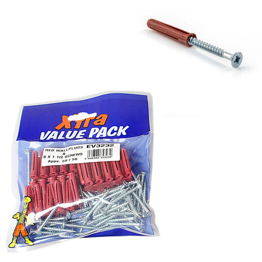 Red Wall Plugs & 8 x 1 1/2 Screws Approx 50 Of Each 3232