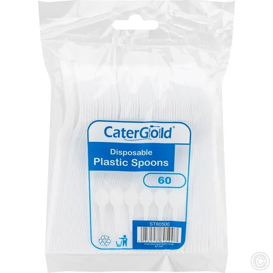 Reusable White Plastic Spoons Pack of 60 White ST80500