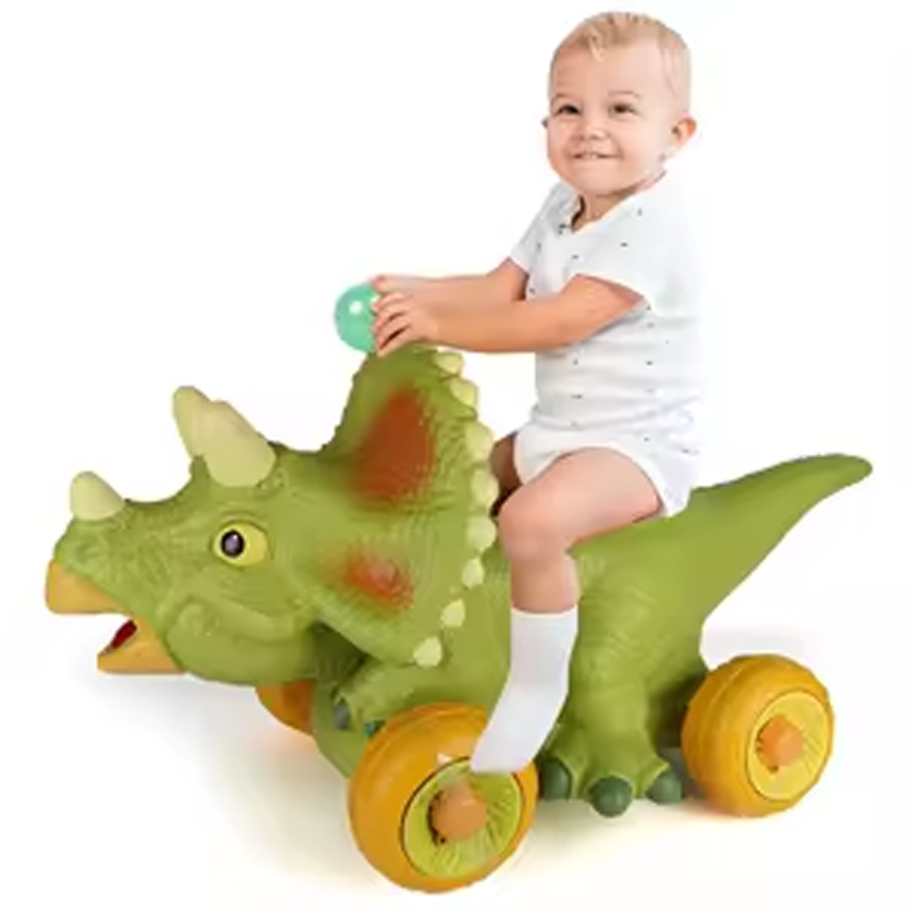 Triceratops Ride On Kids Toy With Wheels Push Along