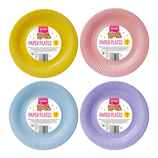 Disposable Jaunty Party Paper Plates 9" Pack Of 12 Assorted Colours