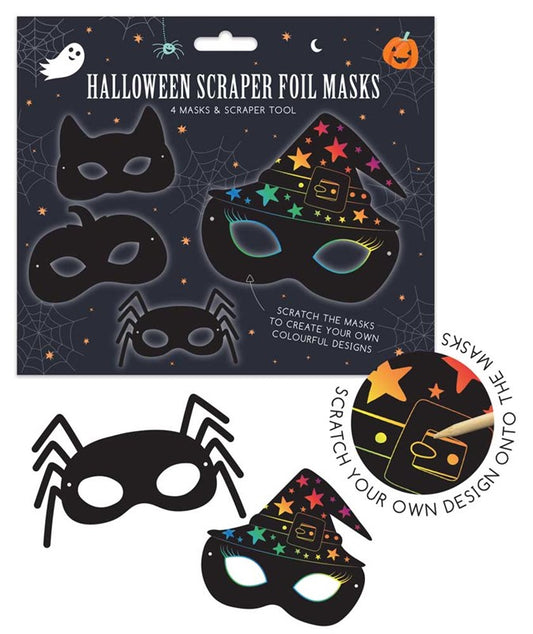 Halloween Scratch Art Masks Kit ( 4 Masks + Tool )