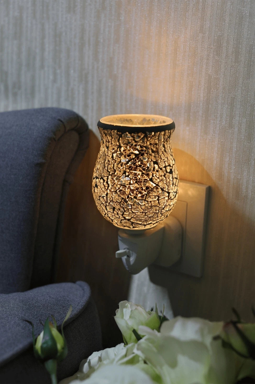 Silver Mosaic Wax & Oil Warmer Plug In Light - Sensual Aroma