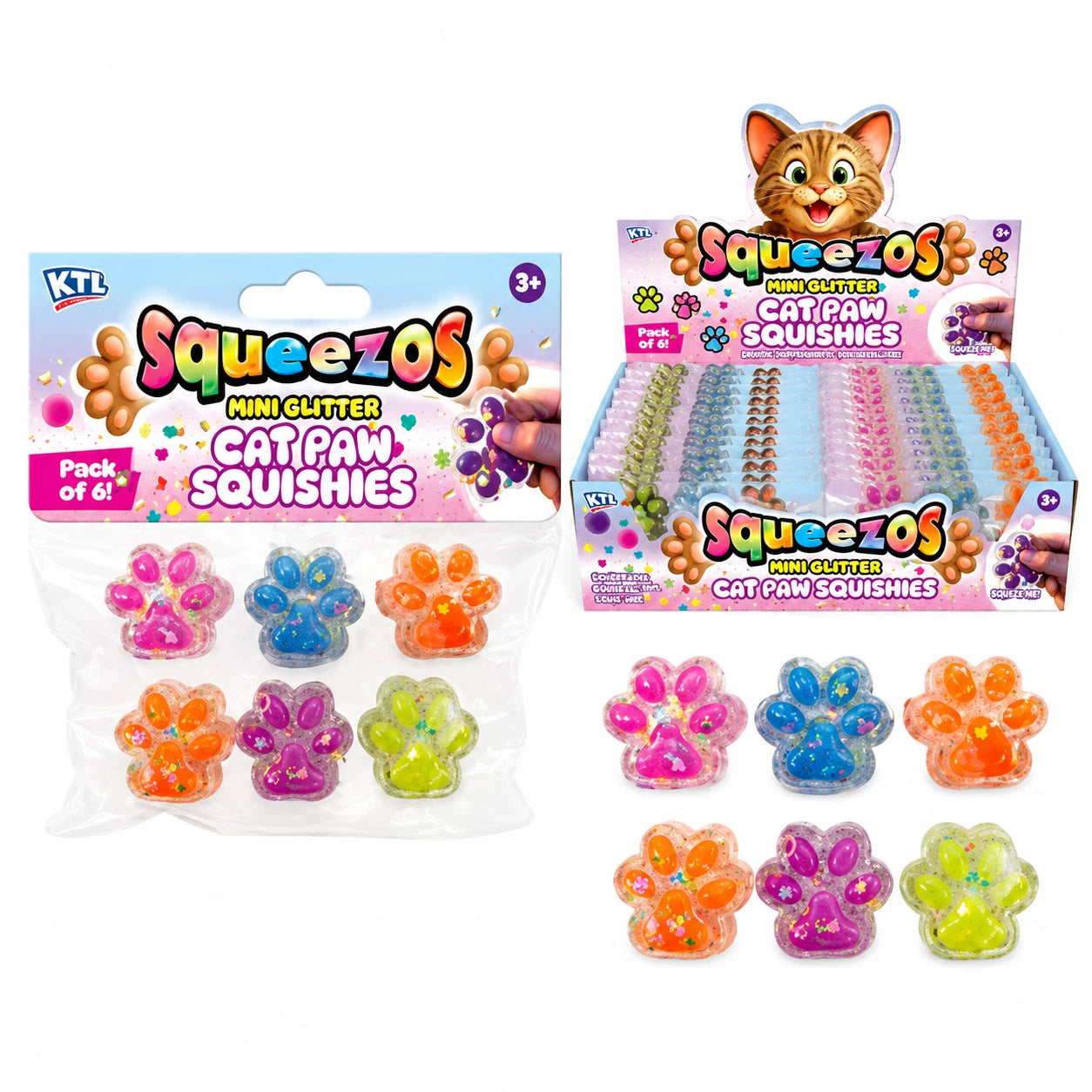 Mini Glitter Cat Paw Squishies 6 Pack Squishy Fidget Squish Sensory Toy