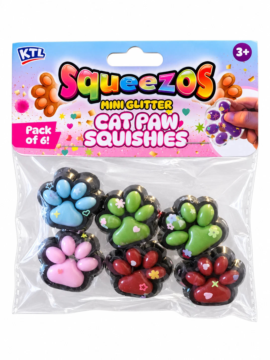 Mini Glitter Cat Paw Squishies 6 Pack Squishy Fidget Squish Sensory Toy
