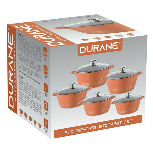 Durane Copper Die Cast Stock Pot Set Of 5 Stainless Steel Non Stick Coating With 2 Handles 20-24-28-30-32cm 9630