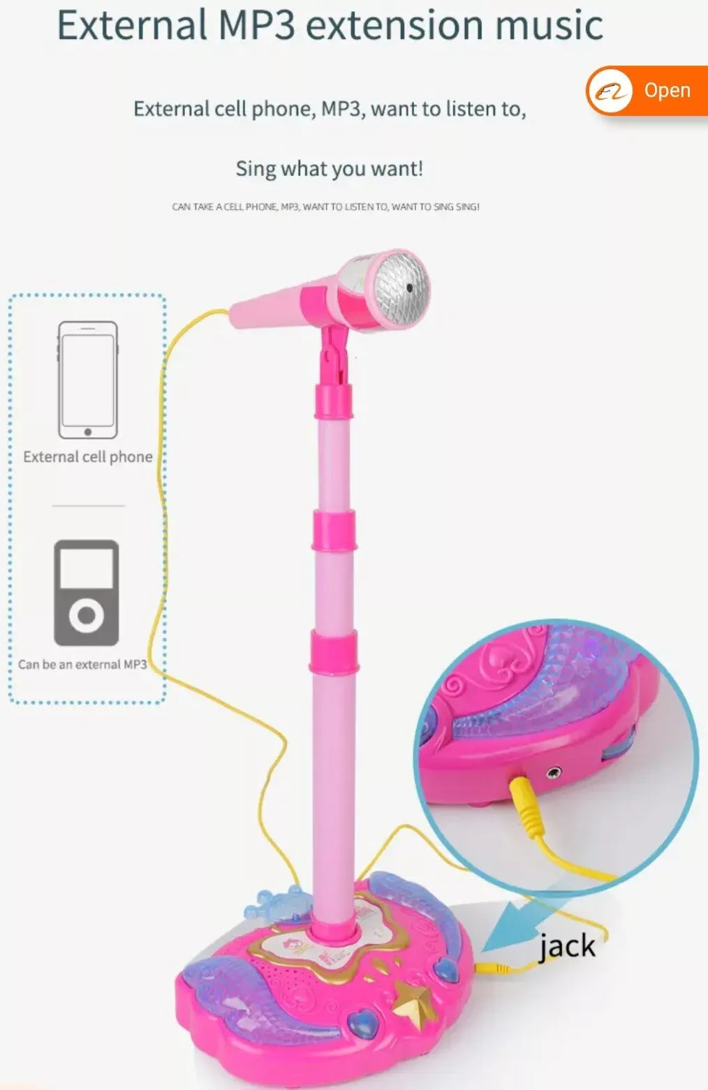 Girls Microphone & Stand with Lights