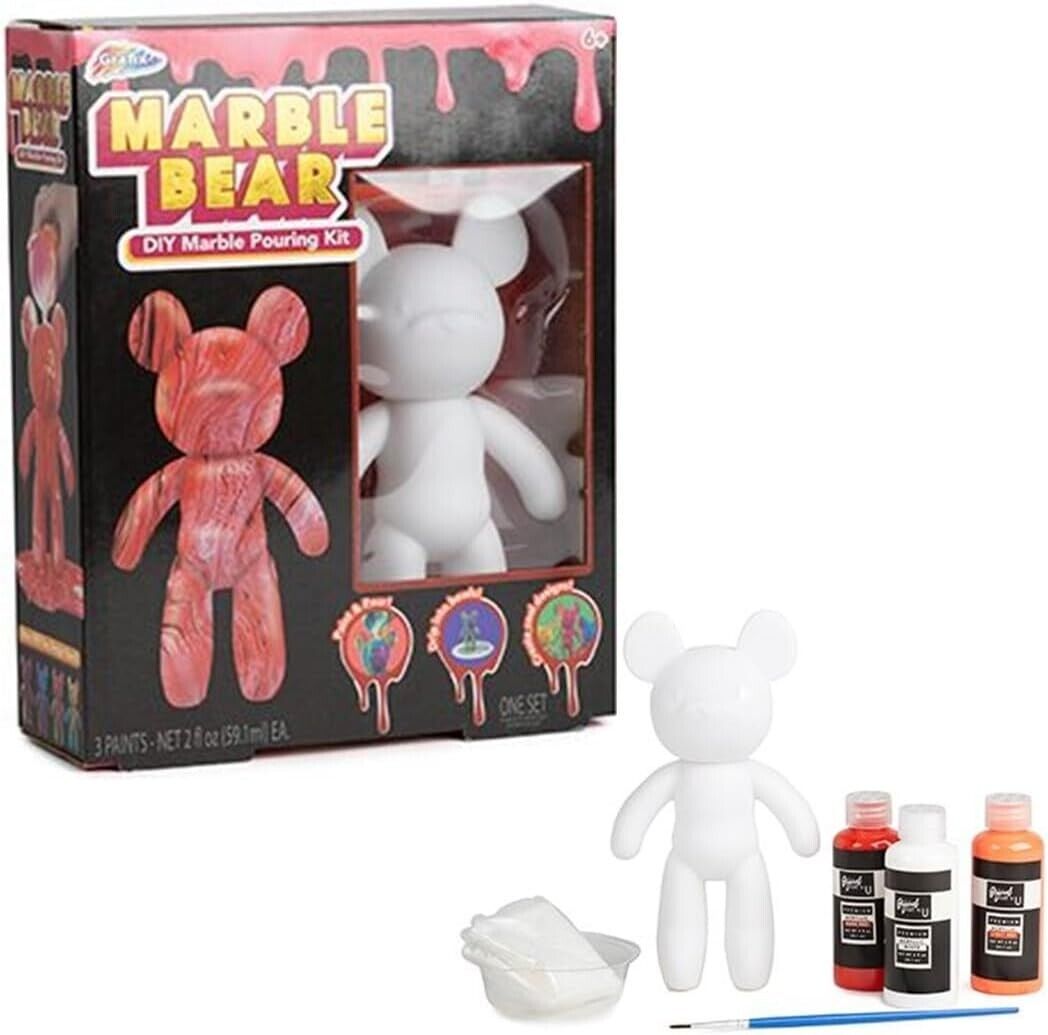 Marble Bear Creative DIY Marble Pouring Kit - 17cm - Design & Paint Your Own Bear - Pink