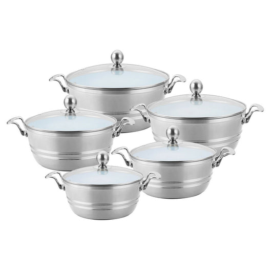 SERAMIQ  Diecast Ceramic Casserole Stockpot Kitchen Set Of 5 Silver 7202