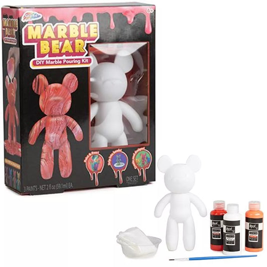Marble Bear Creative DIY Marble Pouring Kit - 17cm - Design & Paint Your Own Bear - Pink