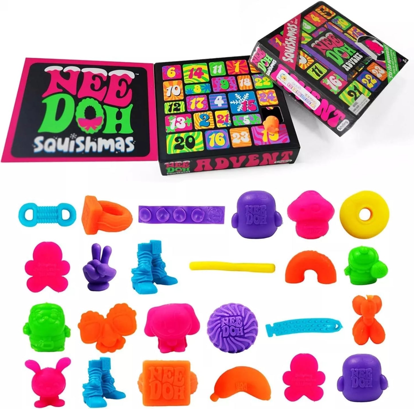 NeeDoh Squishmas Advent Calendar - 24 Mini Squeeze Toys - Christmas Countdown - Ages 3 to Adult