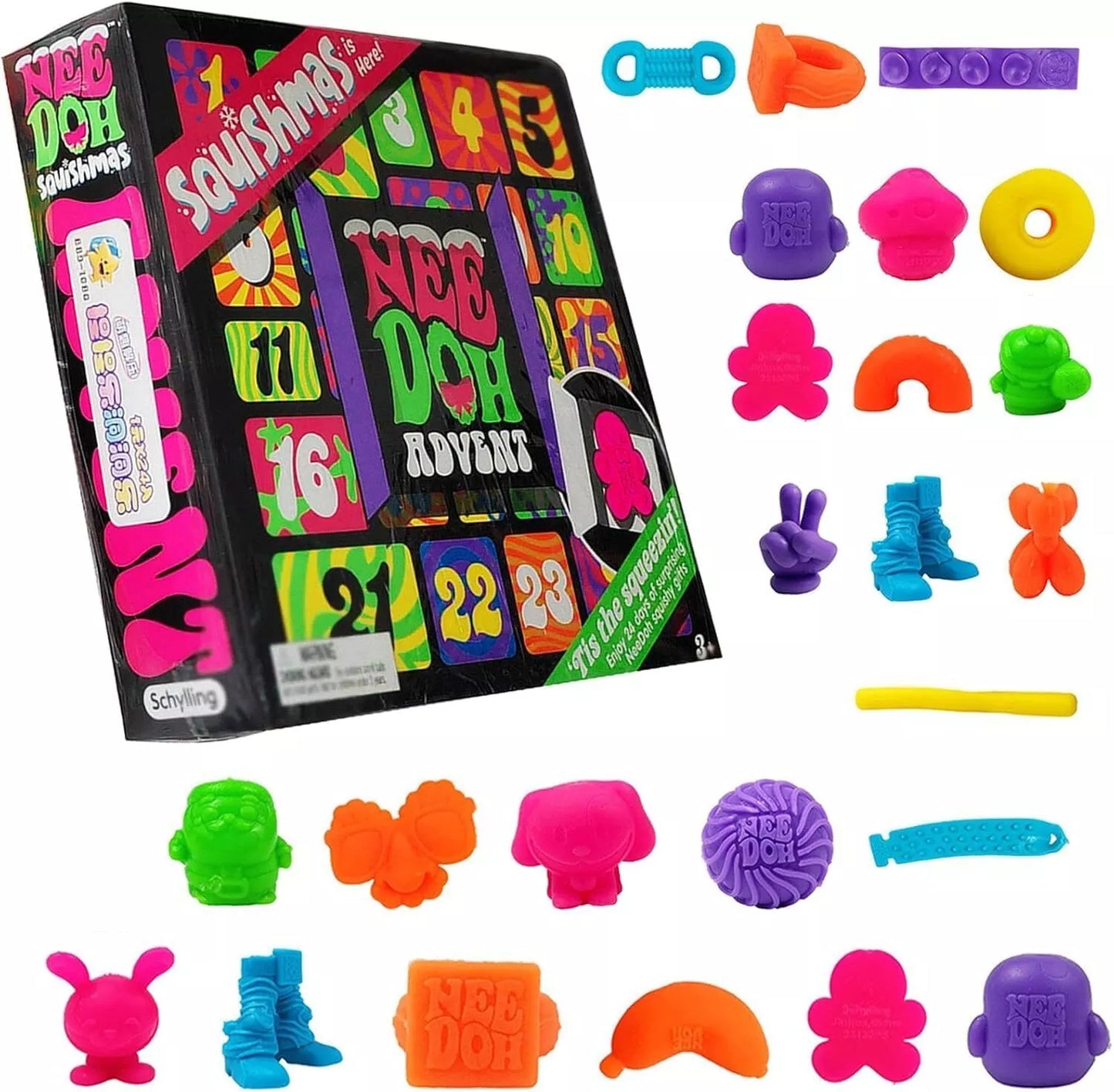 NeeDoh Squishmas Advent Calendar - 24 Mini Squeeze Toys - Christmas Countdown - Ages 3 to Adult