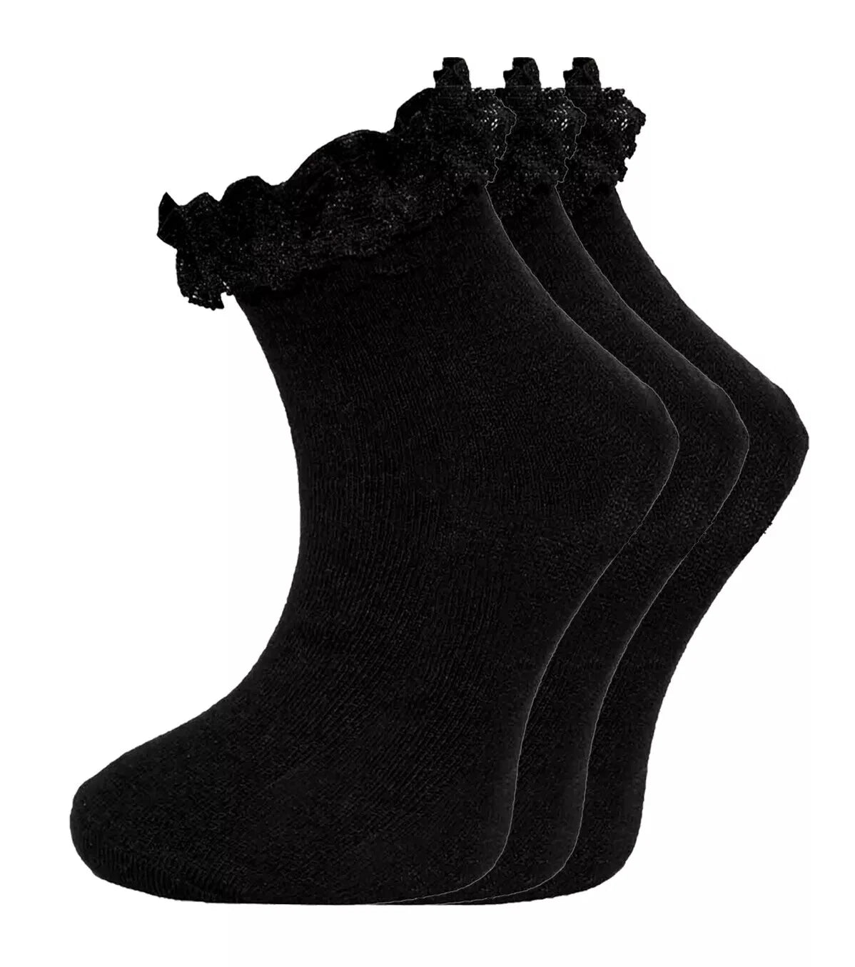 Girls Back To School 3 Pack of Frill Lace Socks - 3 Colours