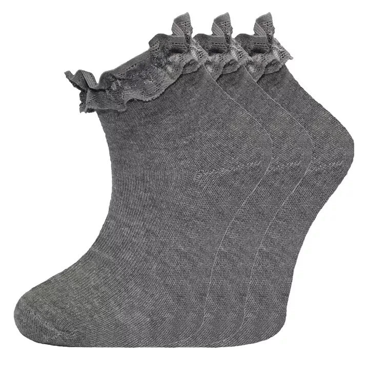 Girls Back To School 3 Pack of Frill Lace Socks - 3 Colours