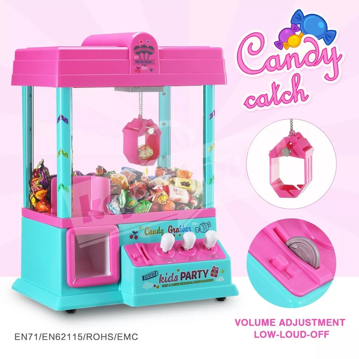 Mini Candy Grabber Claw Machine Pink Vending Arcade Game