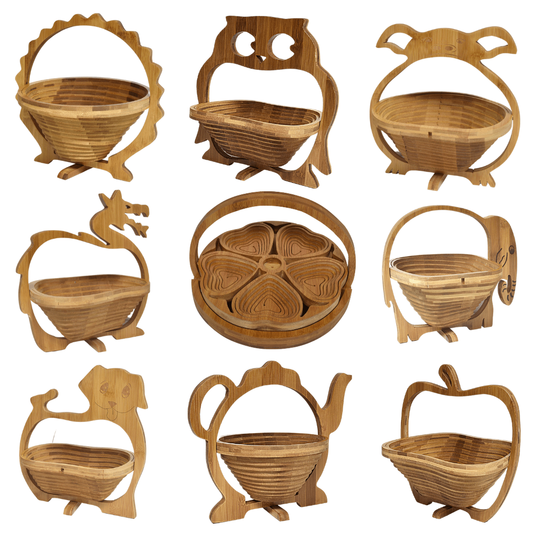 Collapsible Foldable Bamboo Fruit Basket Bowl Assorted Designs
