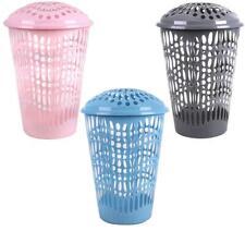 Round Plastic Laundry Hamper Basket With Lid 50L Assorted Colours