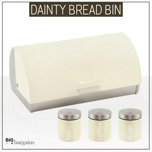 SQ Professional Dainty Metal Bread Bin with 3 Canisters Chantilly Cream 7664