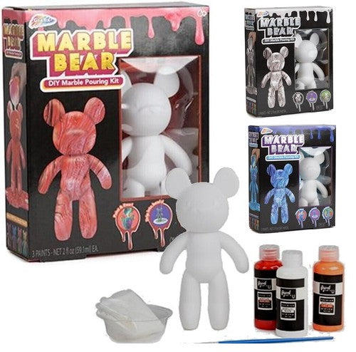 Marble Bear Creative DIY Marble Pouring Kit - 17cm - Design & Paint Your Own Bear - Pink