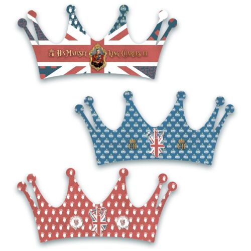 Coronation "His Majesty King Charles III" Vintage Style Paper Crowns Pack Of 6 Assorted Designs 850129