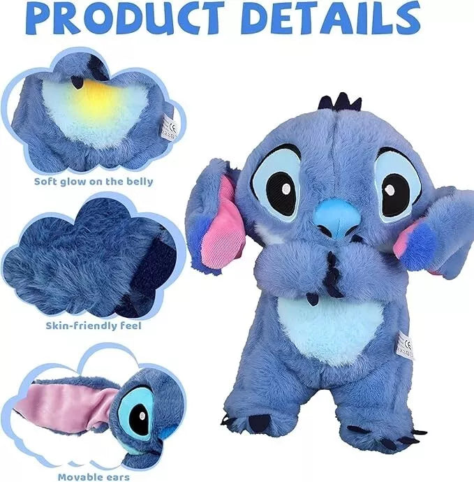 Stitch Angel Breathing Musical Light Up Soothing Doll Sleep Toys Anxiety Relief Soft Plush Toy Gift