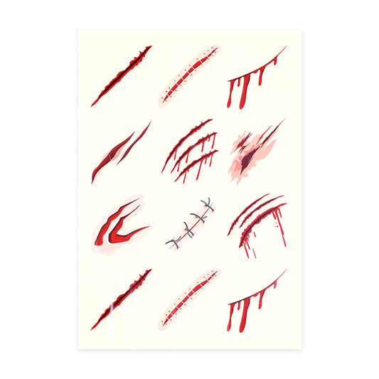 Halloween Scary Scars Tattoo Sheet ( 12 Tattoos )