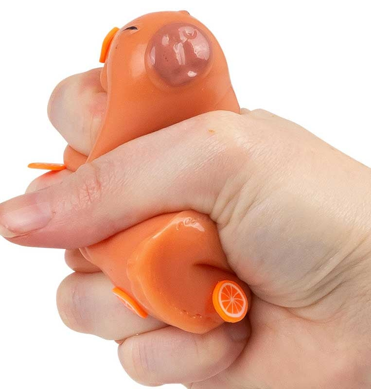 Scrunchems Sticky Squishy Cabybara Fidget Squish Sensory Toy in Bag with Keychain Clip