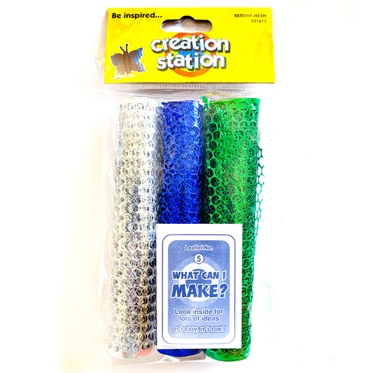 Sequin Craft Mesh Rolls x 3 ( Green/Silver/Blue )