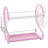 Durane 2 Tier Dish Drainer With Glass Holder & Drip Tray (Pink) 9339