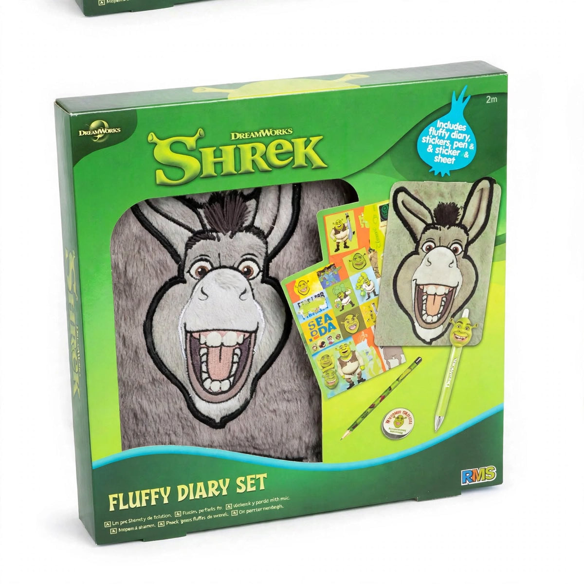 Shrek Donkey Fluffy Diary Set with Stickers, Pen & Badge