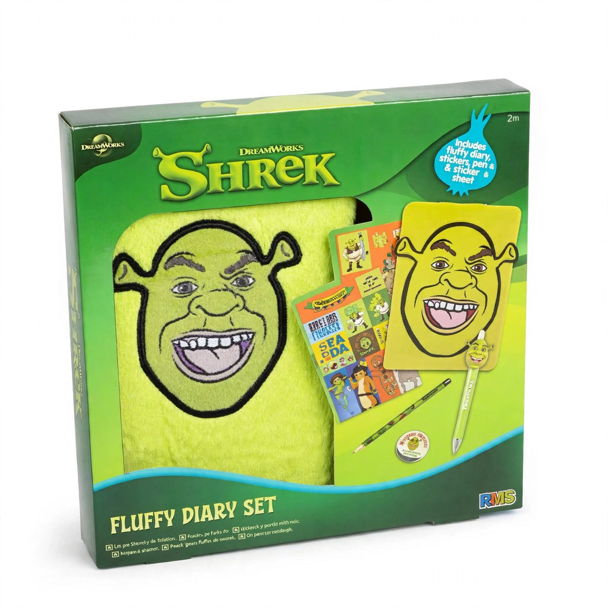 Shrek Fluffy Diary Set with Stickers, Pen & Badge