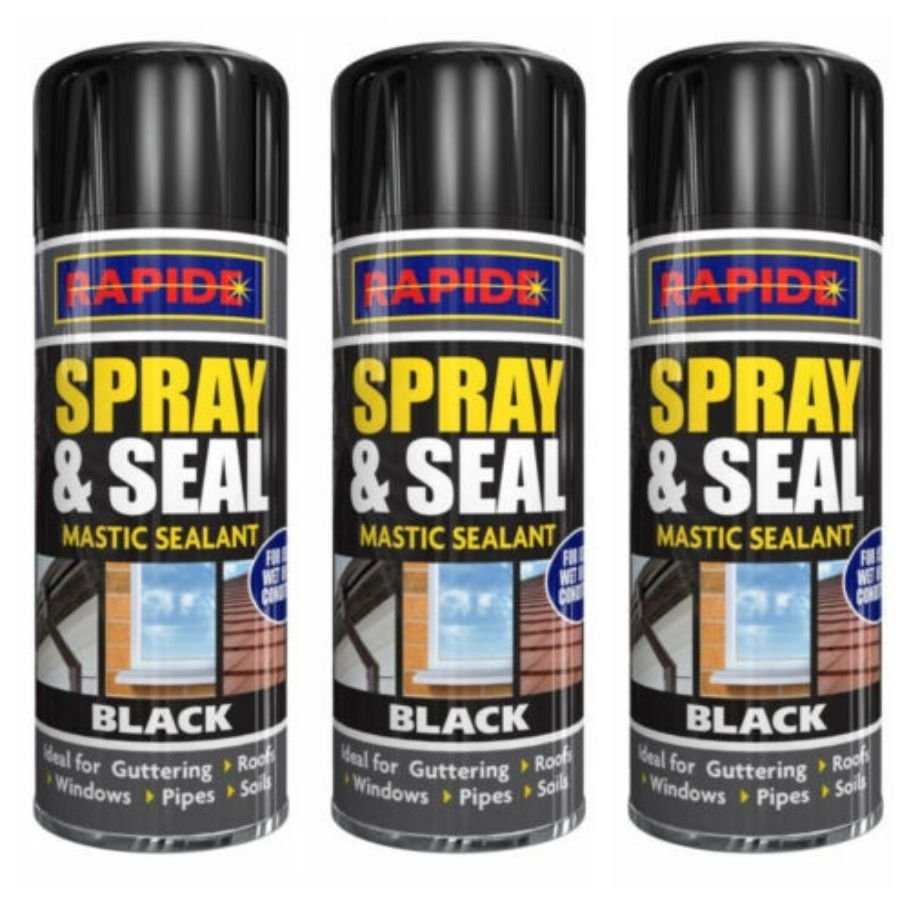 3x Black Spray And Seal Mastic Sealant Leak Stop –  Fix Guttering Roof Pipe Window 300ml