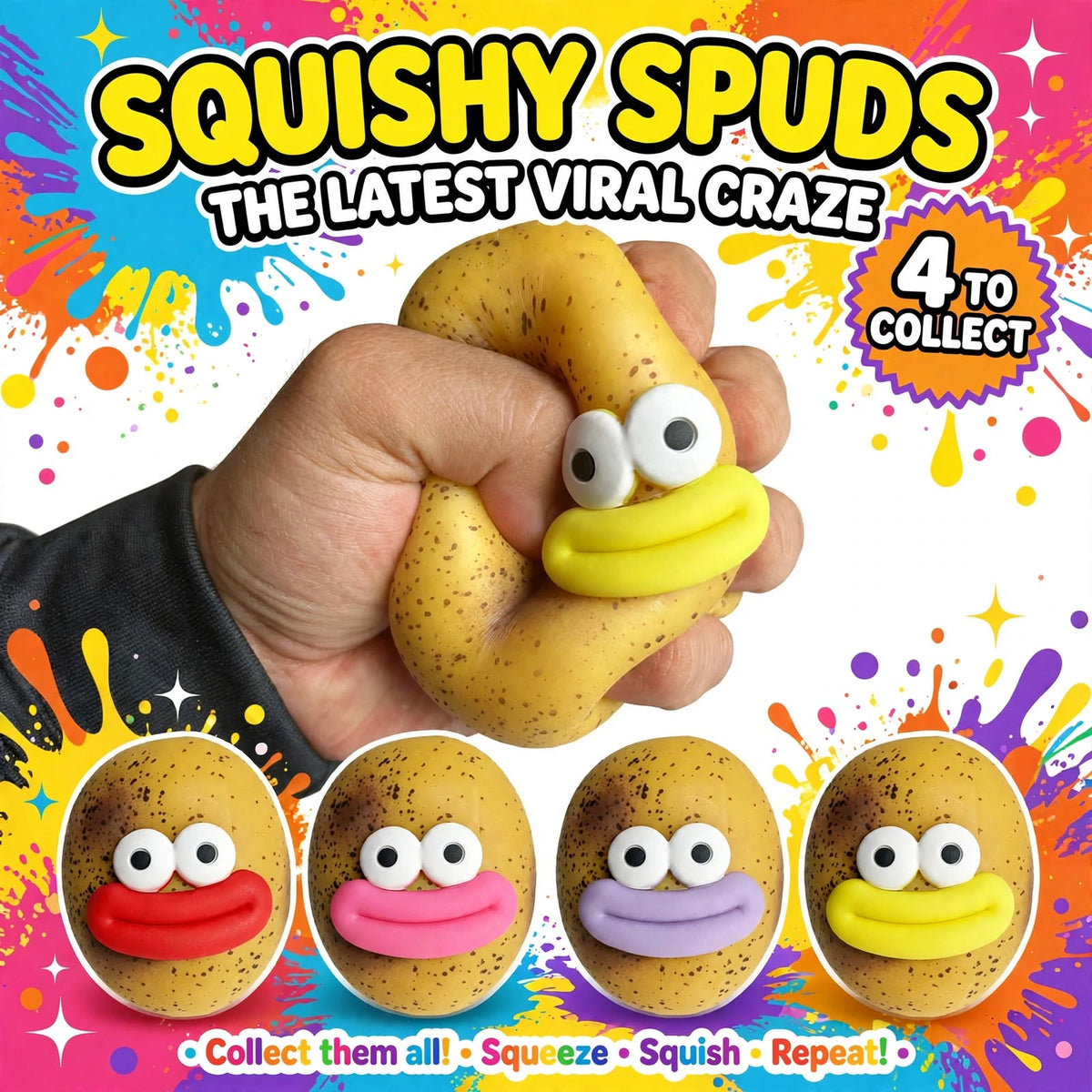 Squishy Spuds Squish Fidget Squeeze Potato Sensory Taba Toy - 4 to Collect