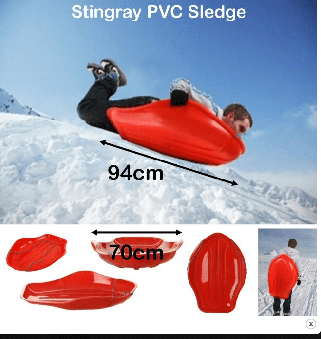 Plastic PVC Stingray Snow Sledge Sleigh 94 x 70 cm Red SBR A W20
