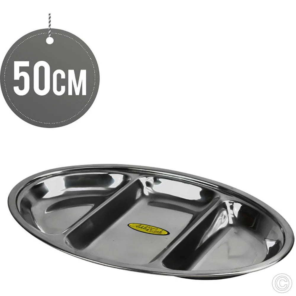 Stainless Steel 3 Compartment Serving Tray Platter 50cm ST1088