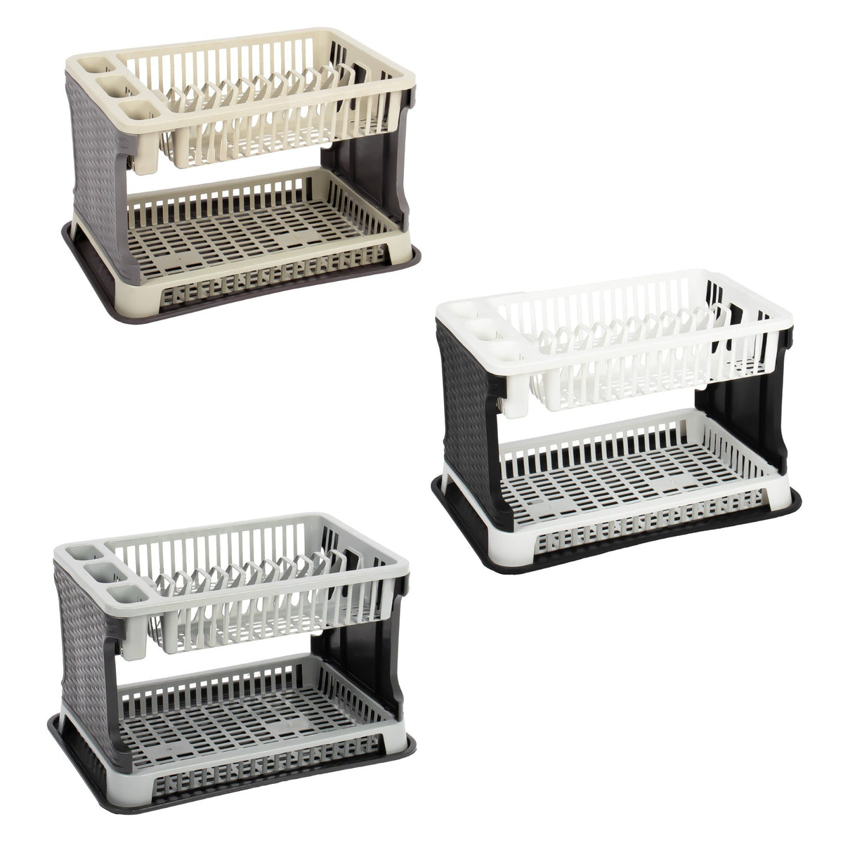 Tuffe x 2 Tier Plastic Kitchen Rattan Dish Drainer Assorted Colours