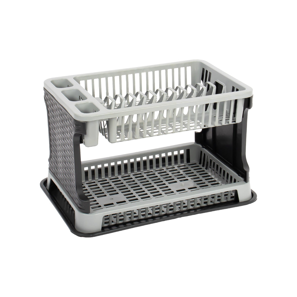 Tuffe x 2 Tier Plastic Kitchen Rattan Dish Drainer Assorted Colours
