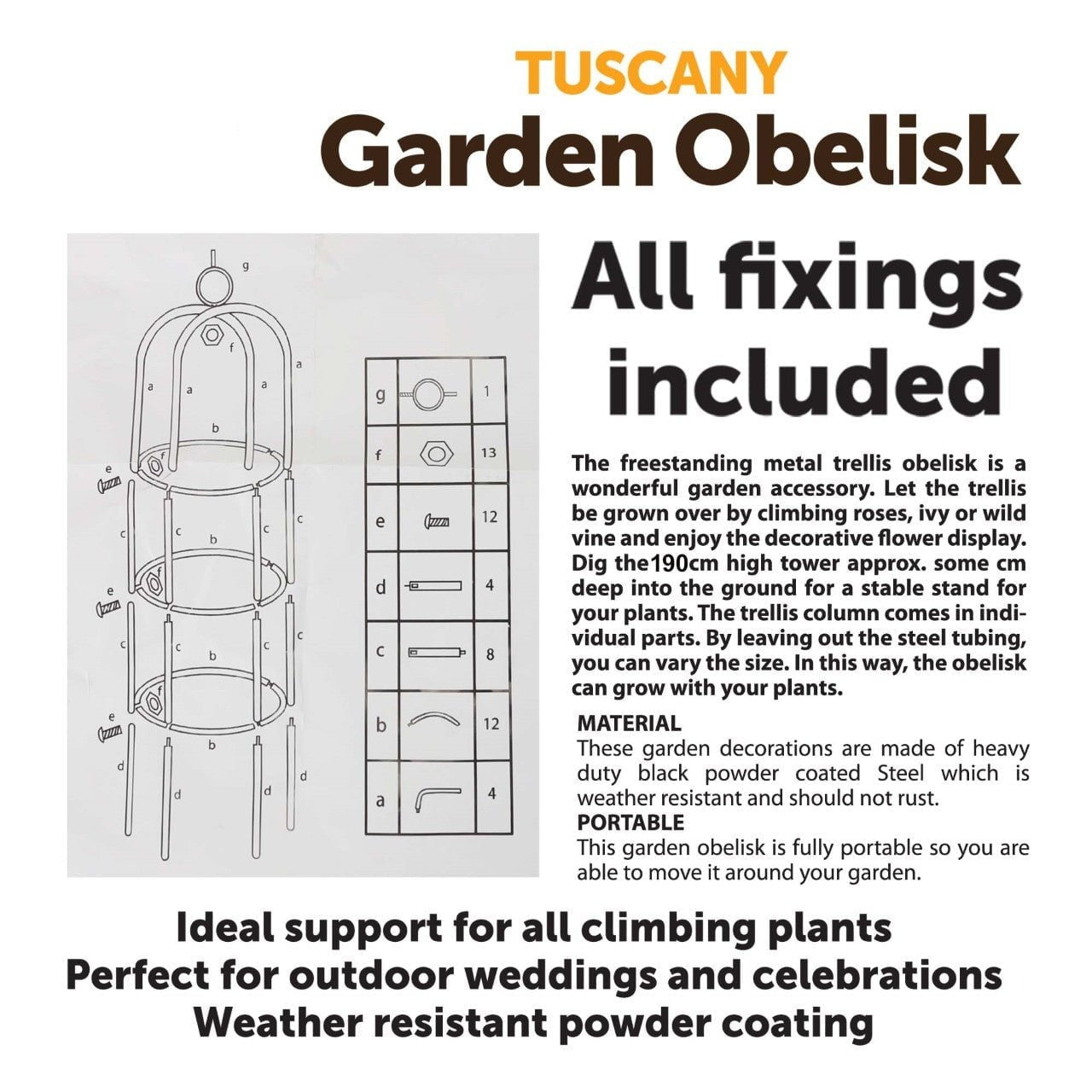 Tuscany Garden Obelisk All Fixings Included Garden Essential 1023