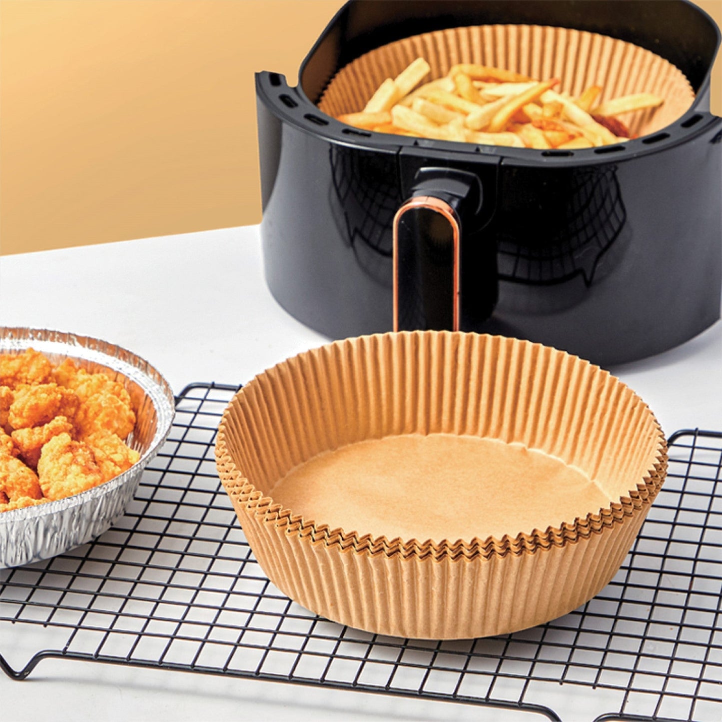 SQ Professional Kitchen Baking Brown Paper Air Fryer Liners Round 16 x 4.5 cm 50pcs 10610
