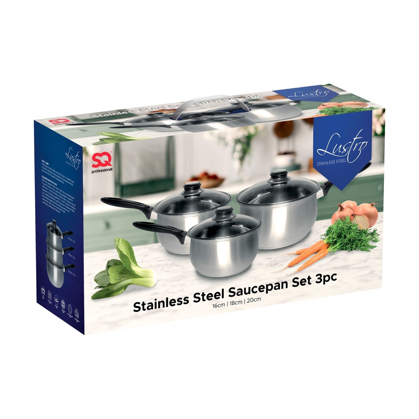 SQ Professional Lustro Stainless Steel Saucepan Set of 3 Black 10658