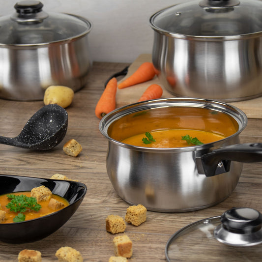 SQ Professional Lustro Stainless Steel Saucepan Set of 3 Black 10658