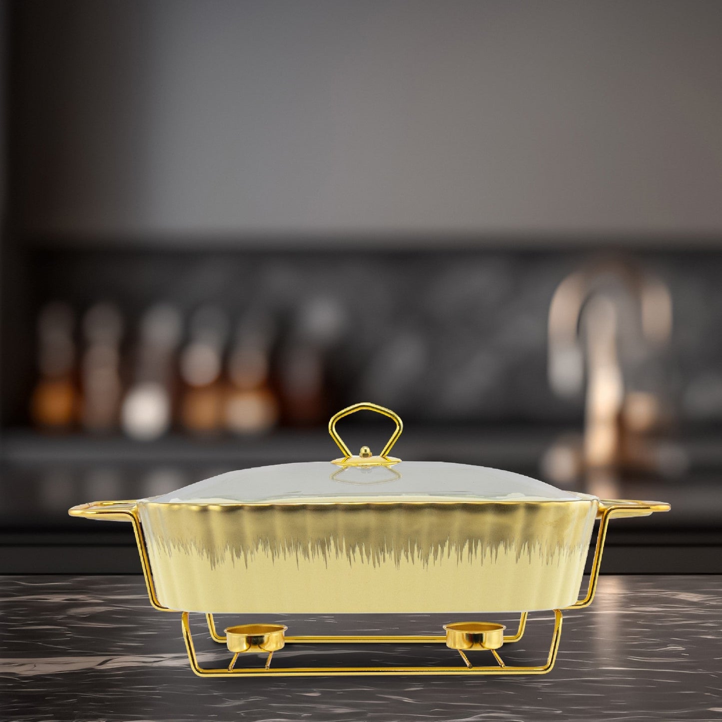 SQ Professional Durane Porcelain Banquet Chafing Dish 2L Cream-Gold 10664
