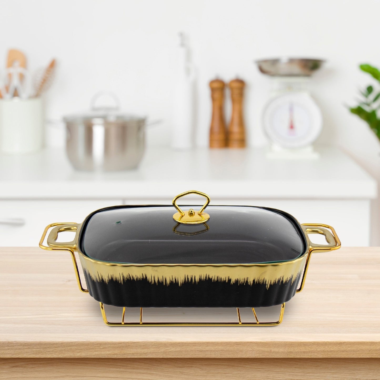 SQ Professional Durane Porcelain Banquet Chafing Dish 2L Black-Gold 10668