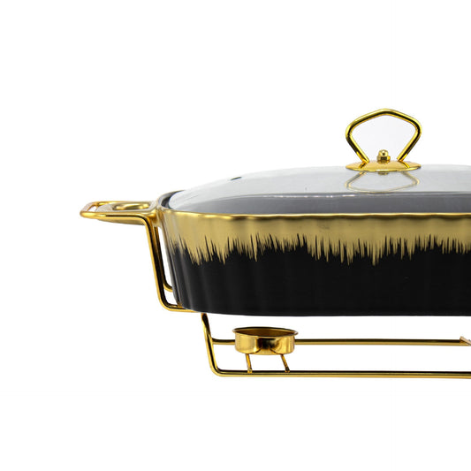 SQ Professional Durane Porcelain Banquet Chafing Dish 2L Black-Gold 10668