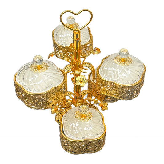 Durane Metal / Plastic Ornate Party Serving Tray Gold E0753-C 2 Tiers 46 x 46 x 44.5 cm 10674