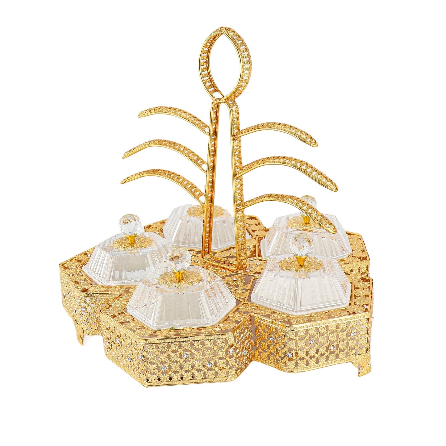 Durane Metal / Plastic Ornate Party Serving Tray Gold E0734-C Hexagonal 44 x 44 x 41.5 cm 10677