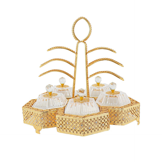 Durane Metal / Plastic Ornate Party Serving Tray Gold E0734-C Hexagonal 44 x 44 x 41.5 cm 10677