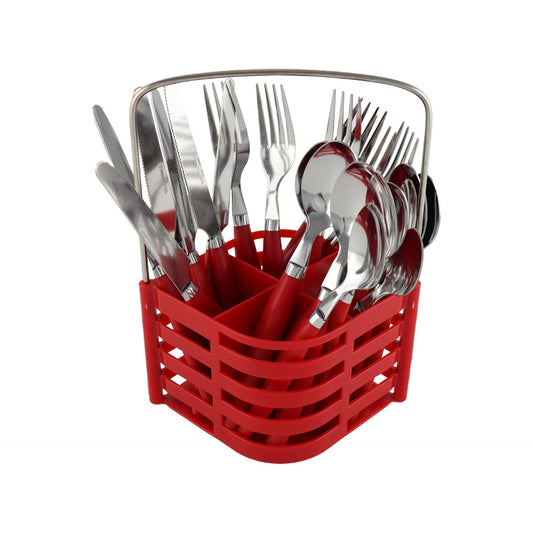 Sq Durane Metal Cutlery Set Of 24 Red
