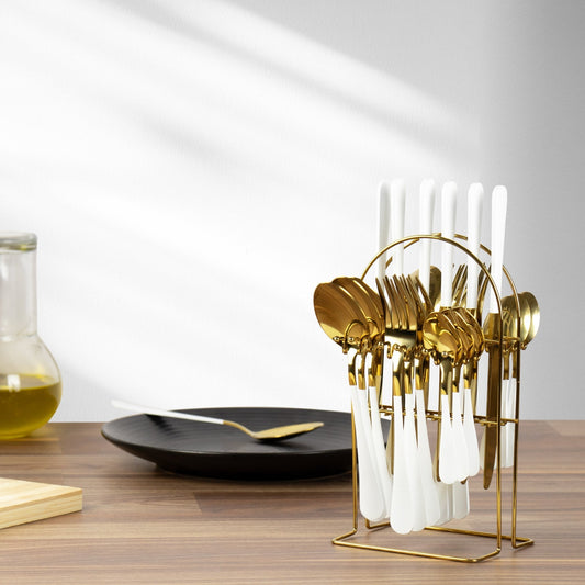 SQ Durane Stainless Steel Cutlery Set of 25 Gold White 10741 A