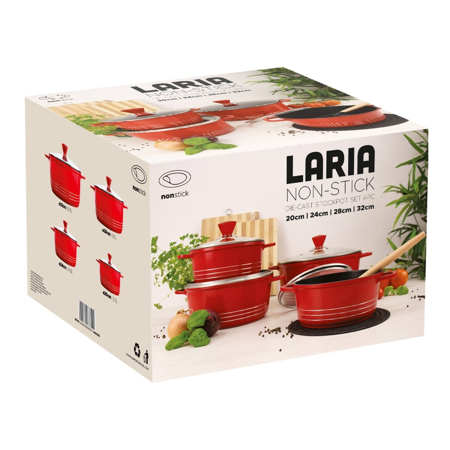 Laria Non Stick Die Cast Stockpot Pan Set 4pcs Red 10742