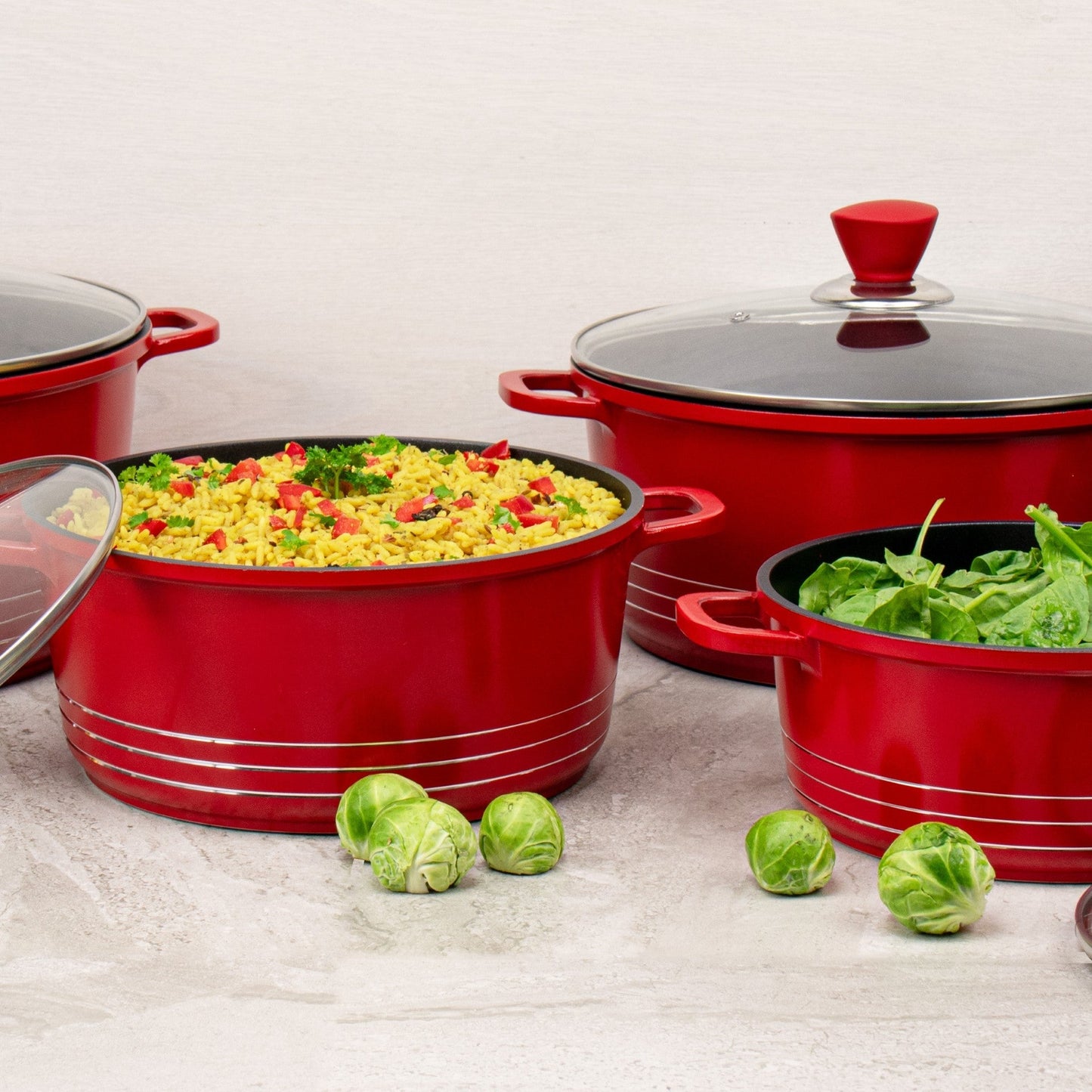 Laria Non Stick Die Cast Stockpot Pan Set 4pcs Red 10742